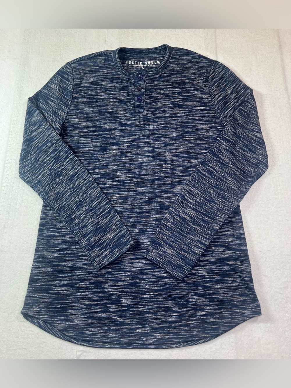 Rustic Souls Men's Space Dye Henley Long Sleeve Shirt Blue Size S